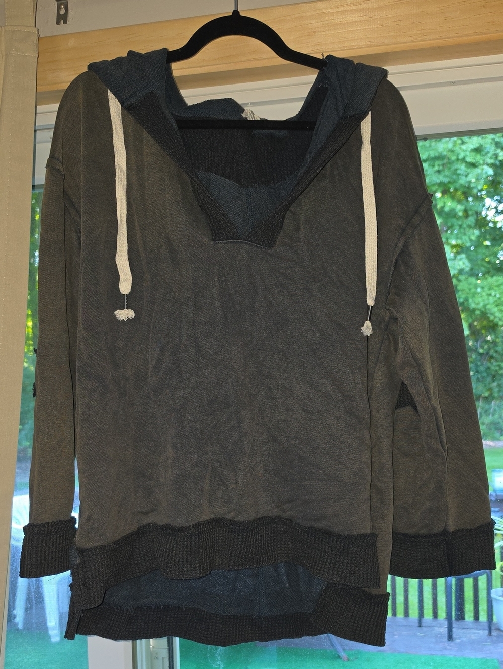 POL Dark Charcoal Hooded Pullover with Cream Drawstrings